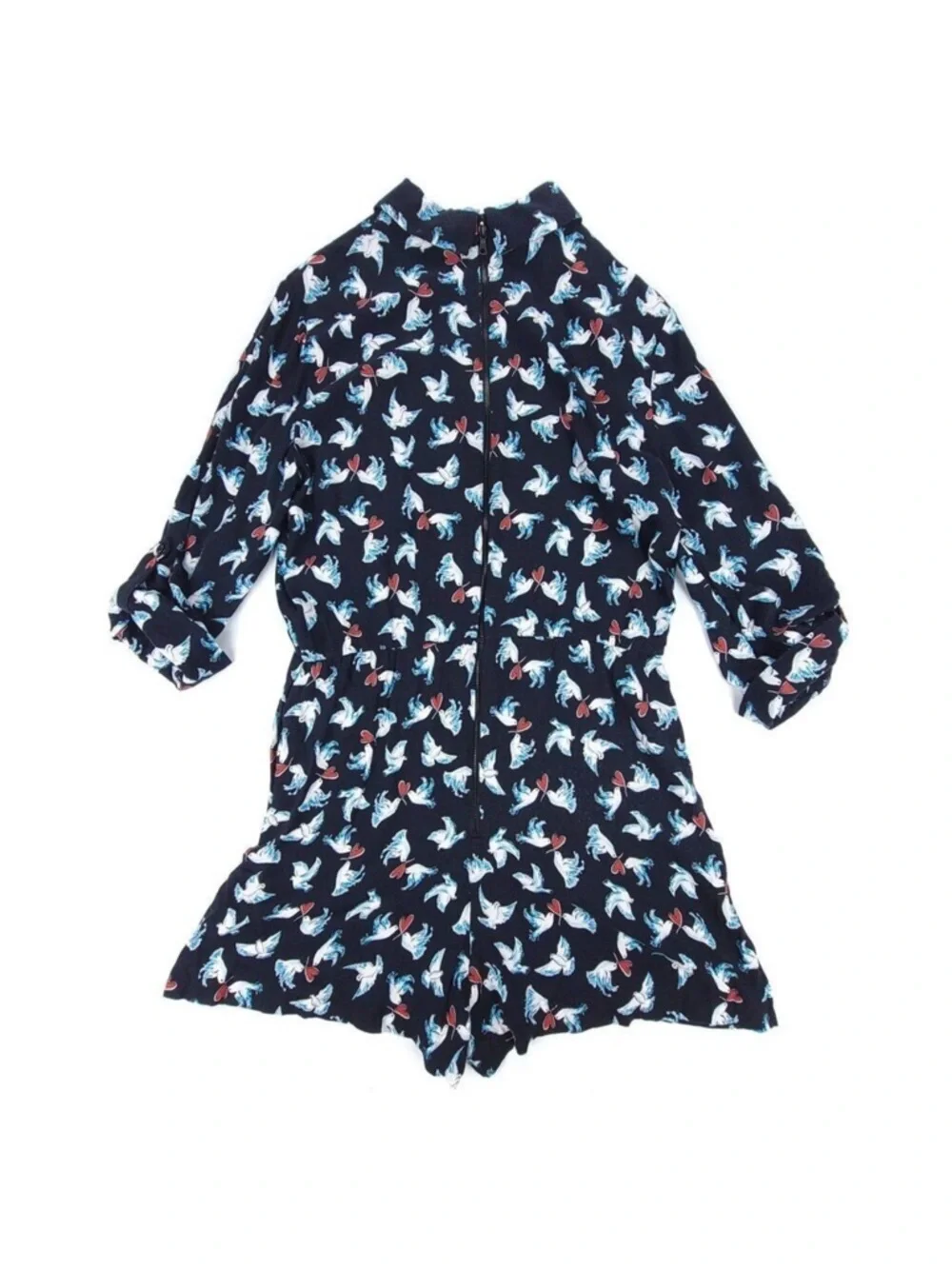 ALICE + OLIVIA Love Dove Button Down Romper Twee Vintage Novelty Print Womens 12 - Picture 7 of 10
